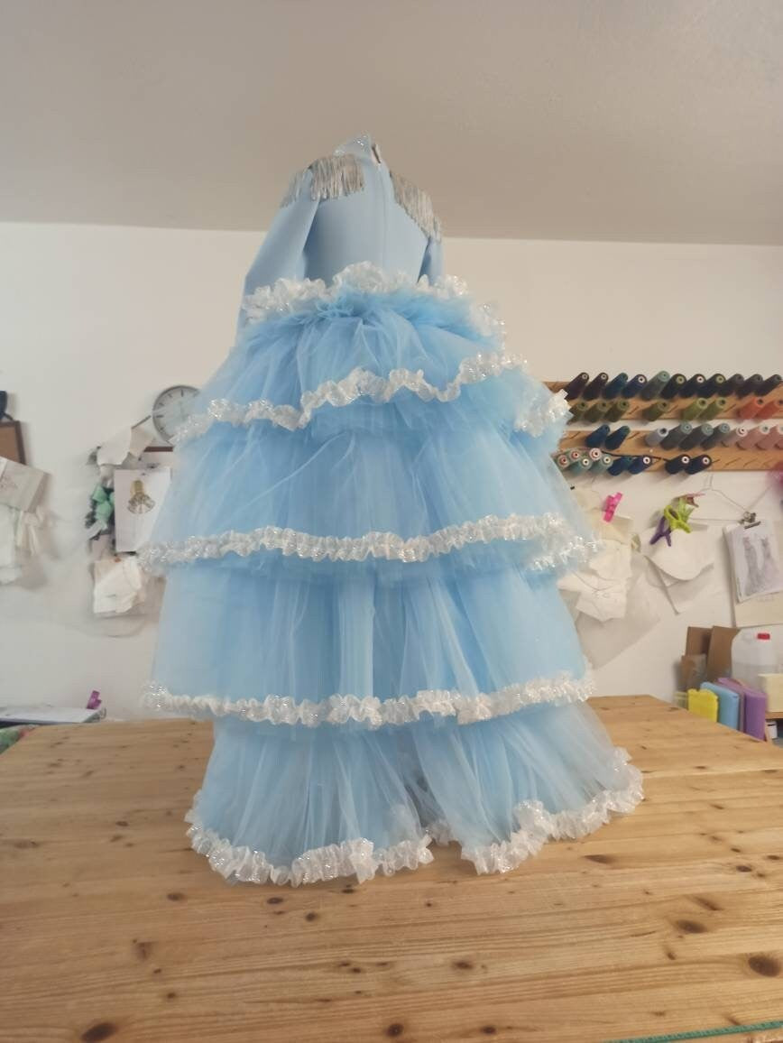 "Sky" Nutcracker dress with removable train