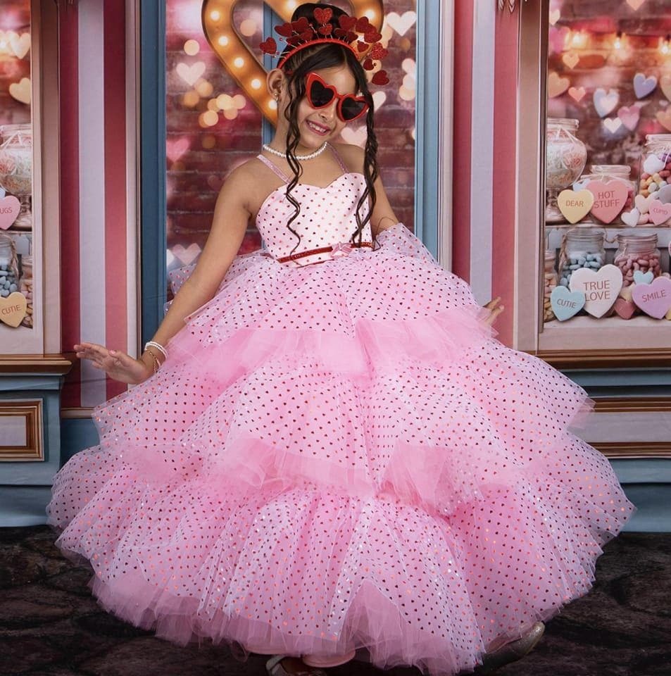 Pink long Ruffled Valentine Dress